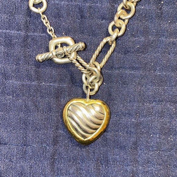 Vintage David Yurman Heart Charm on Figari Necklace - Silver and 18k - Picture 2 of 5